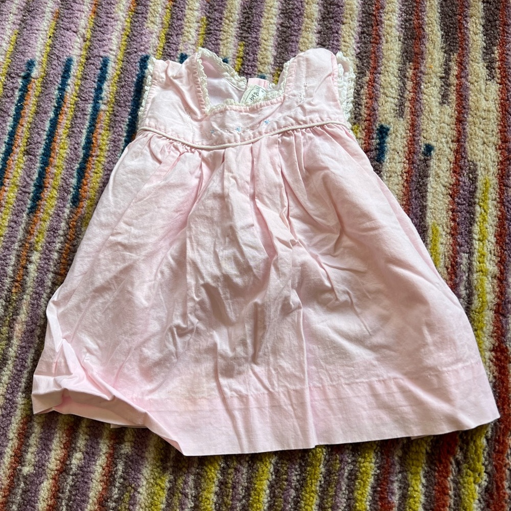 Betsy Belle Vintage Pink Baby Frock with Lace and Flower Embroidery